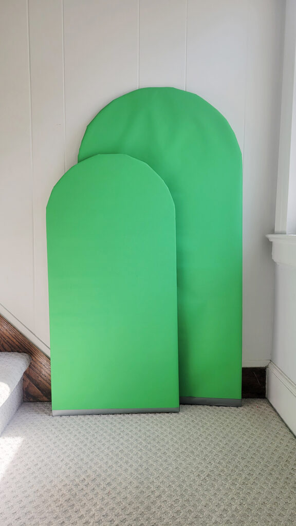 Green super mario hills made of cardboard and green wrapping paper